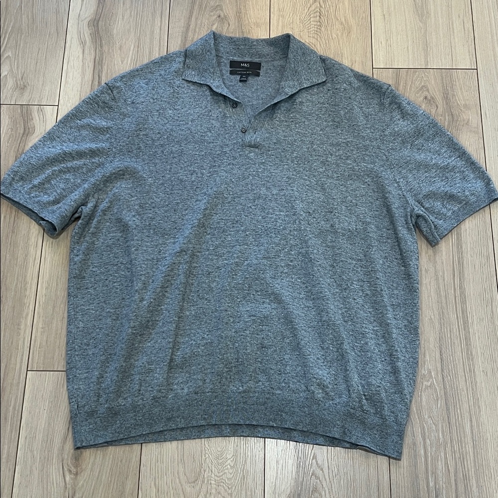 Marks & Spencer Cotton Rich Gray Short-Sleeve Cotton Blend Polo Sweater